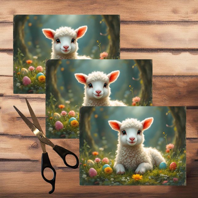 Cute little Easter lamb, forest, Easter eggs Tissue Paper (Creator Uploaded)