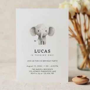 Cute Little Elephant 1st Birthday Invitation