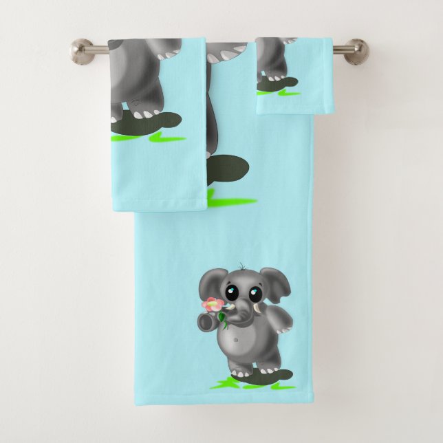 Cute Little Elephant Bath Towel Set (Insitu)