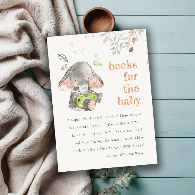 Cute Little Elephant Foliage Books For Baby Shower Enclosure Card (Creator Uploaded)