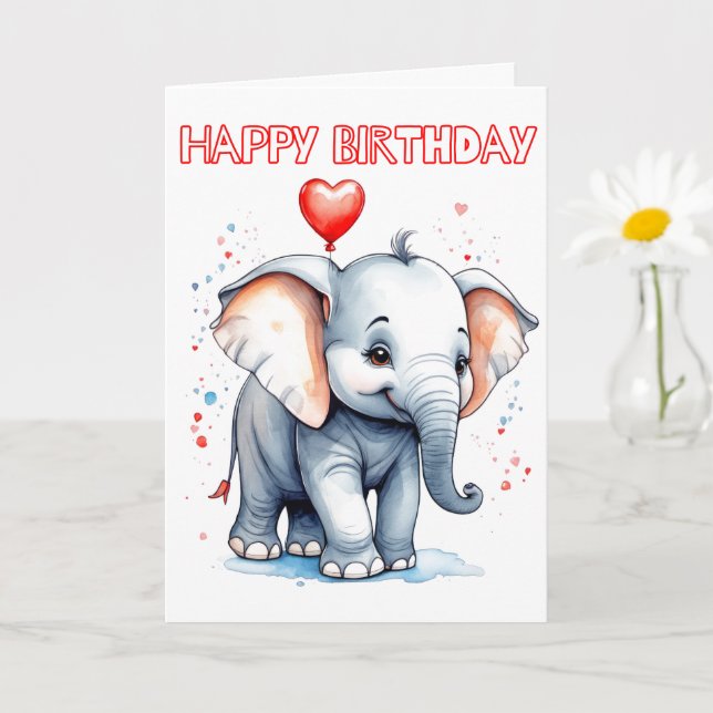 Cute Little Elephant Happy Birthday Card (Small Plant)