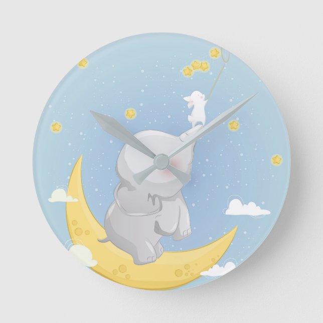 Cute Little Elephant Round Clock (Front)