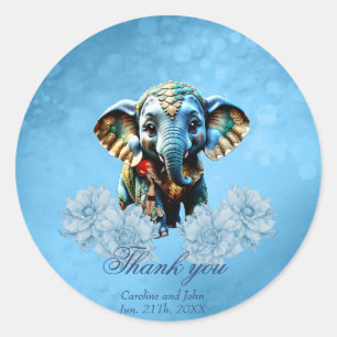 Cute little elephant with fairy classic round sticker