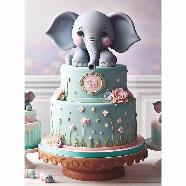 CUTE LITTLE ELEPHANTS LAYER CAKE (Elephant Baby Layer Cake Baby Shower Invitation)