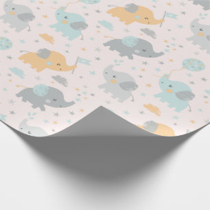 Cute Little Elephants mint grey orange Wrapping Paper
