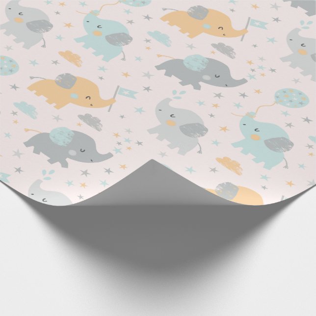 Cute Little Elephants mint grey orange Wrapping Paper (Corner)