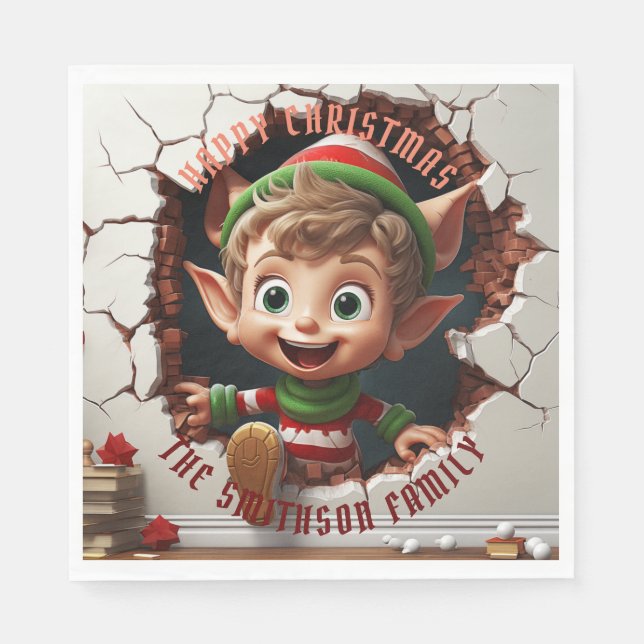Cute Little Elf 3D Christmas Napkin (Front)