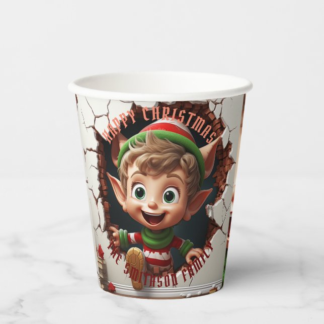 Cute Little Elf 3D Christmas Paper Cups (Front)