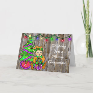 Cute little Elf and Christmas Lights Personalised Card