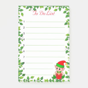 Cute Little Elf & Green Leaf Frame on Lined Post-it Notes