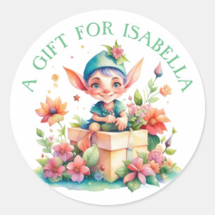 Cute Little Elf Personalised Christmas Classic Round Sticker