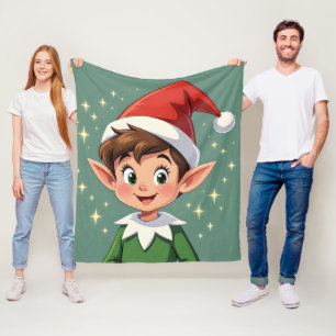 Cute little elf with Christmas hat Fleece Blanket