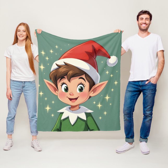 Cute little elf with Christmas hat Fleece Blanket (In Situ)