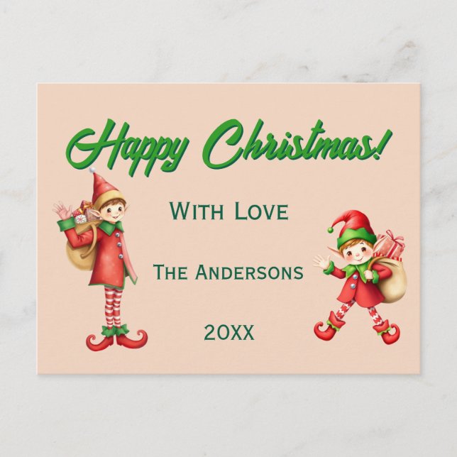 Cute Little Elves - Personalised Christmas  Holiday Postcard (Front)