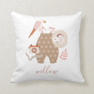 Cute Little Explorer Boho Name Baby Throw Pillow
