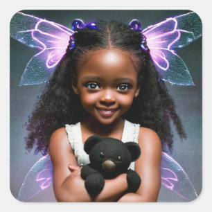 Cute Little Fairy Girl with Teddy Bear Square Sticker