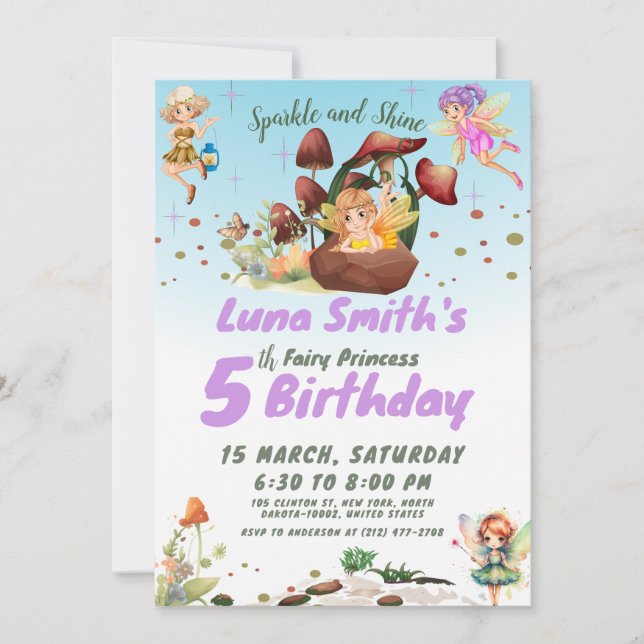 Cute Little Fairy Princess Colourful Birthday Invitation (Front)