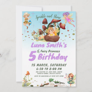 Cute Little Fairy Princess Colourful Birthday Invitation