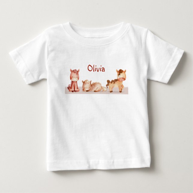 Cute Little Farm Animal Custom Name Personal Baby T-Shirt (Front)