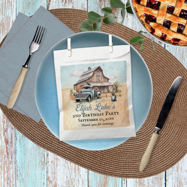 Cute Little Farmer 2nd Birthday Party Thank You Favour Bag (2nd Birthday Party Barn | Vintage Truck Favor Bags)