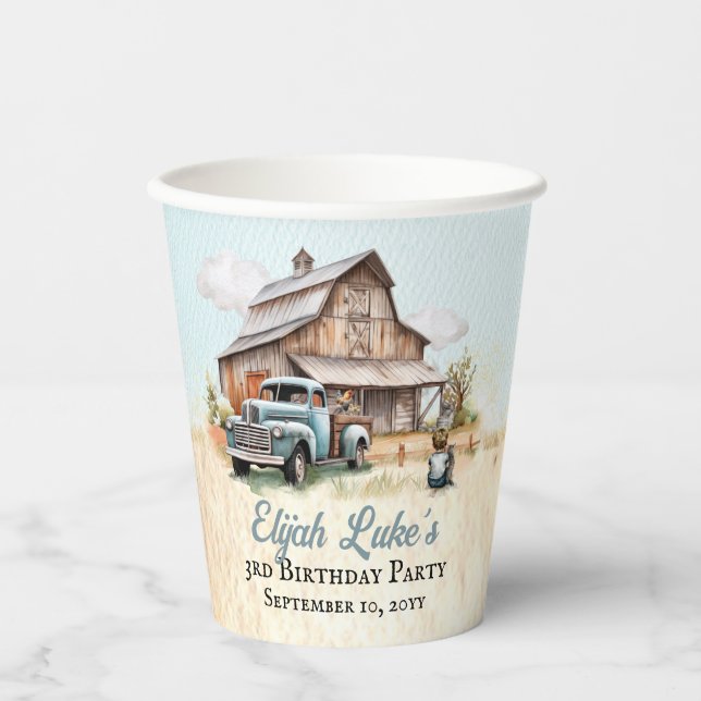 Cute Little Farmer 3rd Birthday Party  Paper Cups (Front)