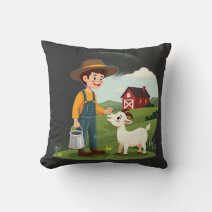 Cute Little Farmer Boy Goat Cushion