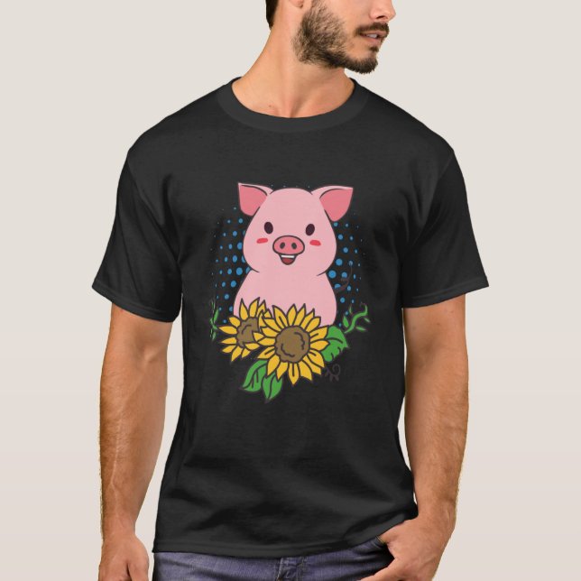 Cute Little Fat Pig Sunflower Pig  House Pet Pigs T-Shirt (Front)