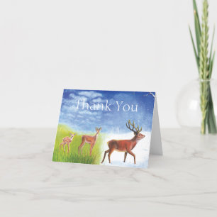 Cute Little Fawn Grows up to Red Deer Illustration Thank You Card