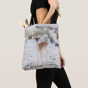 Cute little Fawn in the Winter Snow 1 #animal#art  Tote Bag