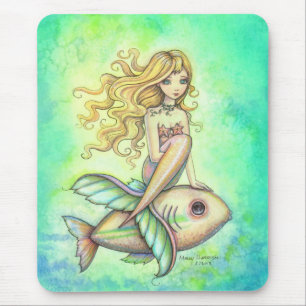 Cute Little Fish and Mermaid Fantasy Art Mouse Pad