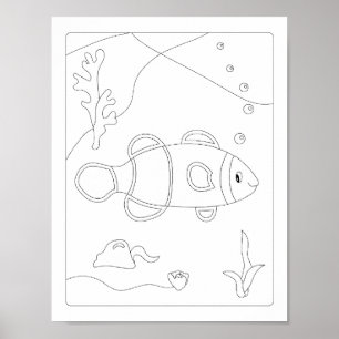 Cute Little Fish Antistress Colouring book Poster