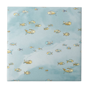 Cute Little Fish Pattern Blue Ceramic Tile