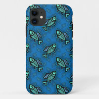 Cute Little Fish Pattern on Blue