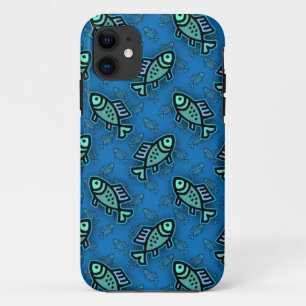 Cute Little Fish Pattern on Blue iPhone 11 Case