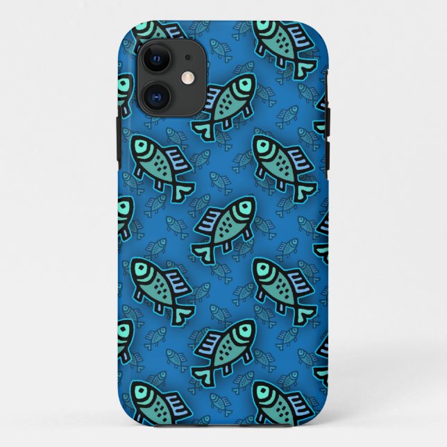 Cute Little Fish Pattern on Blue Case-Mate iPhone Case (Back)