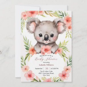 Cute Little Floral Koala Baby Shower  Invitation