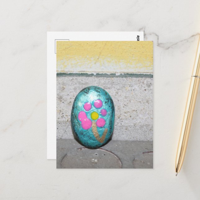 Cute Little Floral Rock Postcard (Front/Back In Situ)
