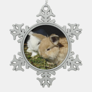 Cute little fluffy bunnies   snowflake pewter christmas ornament