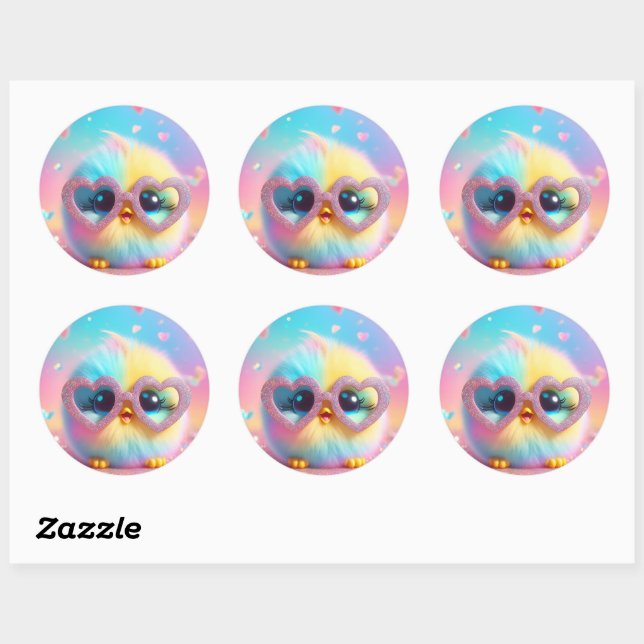 Cute Little Fluffy Chick Classic Round Sticker (Sheet)