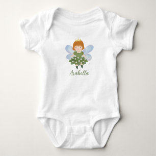 Cute little forest fairy in green flower dress baby bodysuit