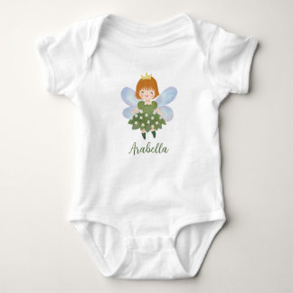 Cute little forest fairy in green flower dress baby bodysuit