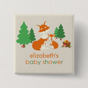 Cute Little Fox and Mum Baby Shower Button