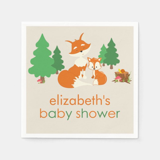 Cute Little Fox and Mum Baby Shower Paper Napkins (Front)