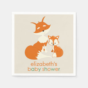 Cute Little Fox and Mum Baby Shower Paper Napkins