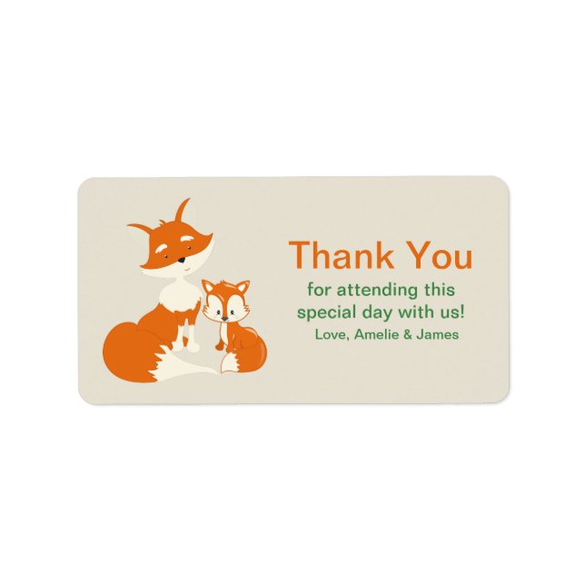 Cute Little Fox and Mum Thank You Label (Front)
