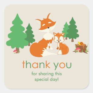 Cute little fox and Mum Thank You Sticker