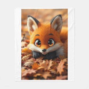 Cute Little Fox Autumn Leaves Blanket