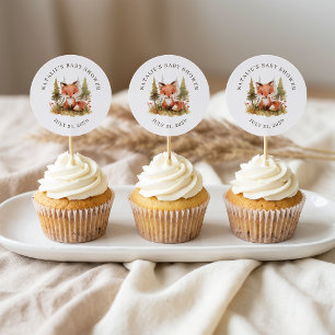 Cute Little Fox Baby Shower Favour Topper Classic Round Sticker