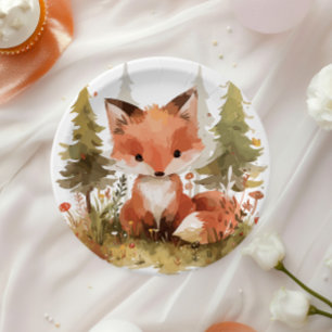 Cute Little Fox Baby Shower Party Paper Plate