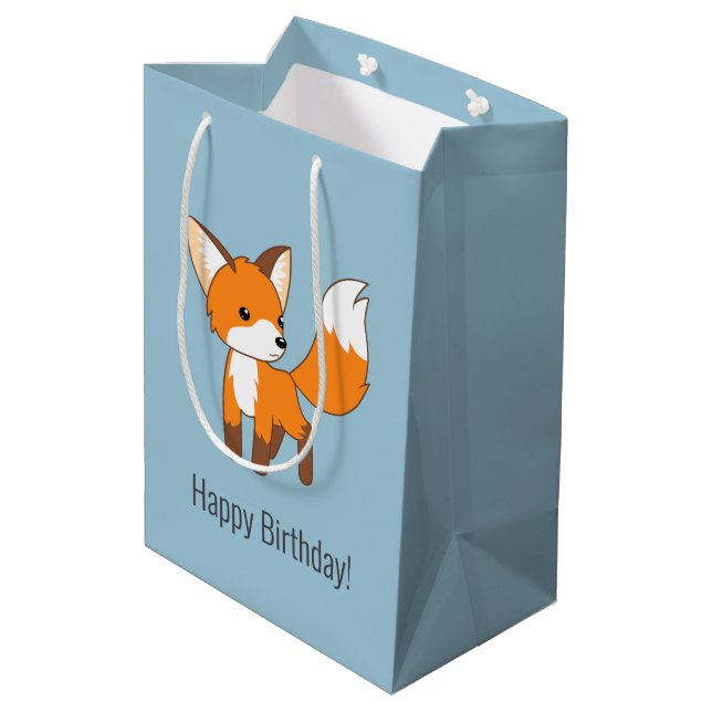Cute Little Fox Birthday Blue Medium Gift Bag (Back Angled)